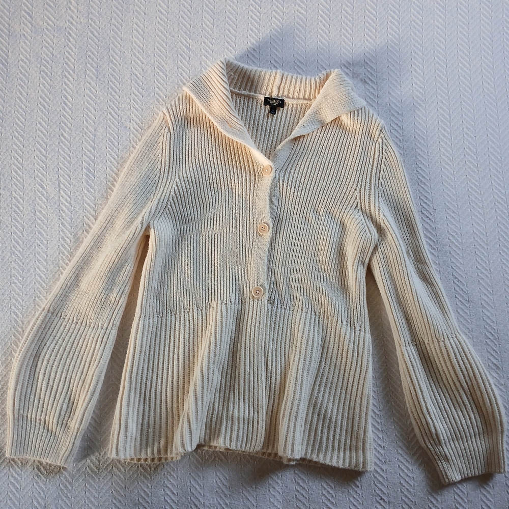 talbots ♡ wool blend sweater button cardigan neutral petite large